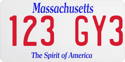 MA license plate 123GY3