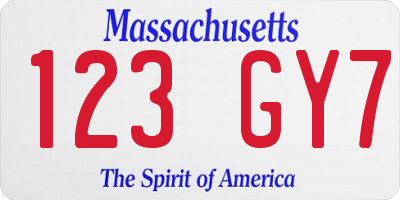 MA license plate 123GY7