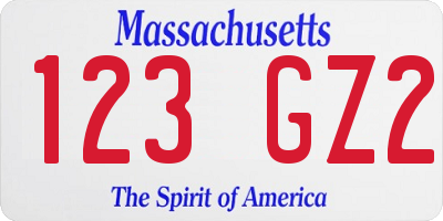 MA license plate 123GZ2