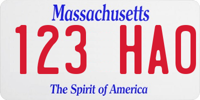 MA license plate 123HA0
