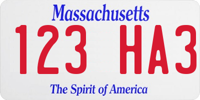 MA license plate 123HA3