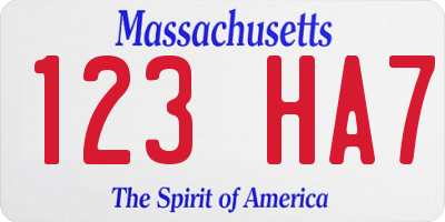 MA license plate 123HA7