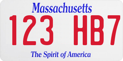 MA license plate 123HB7
