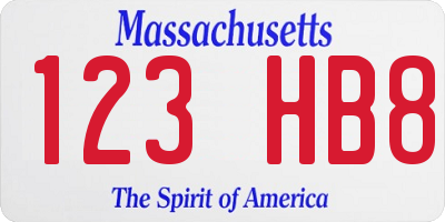 MA license plate 123HB8