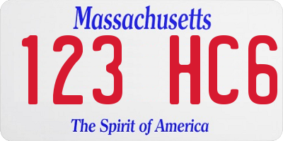 MA license plate 123HC6