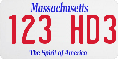 MA license plate 123HD3