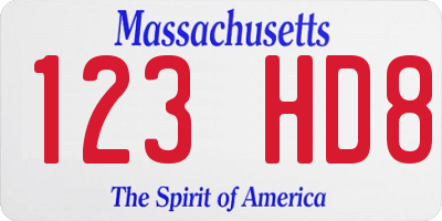 MA license plate 123HD8