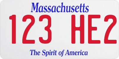 MA license plate 123HE2