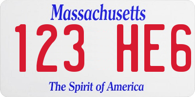MA license plate 123HE6