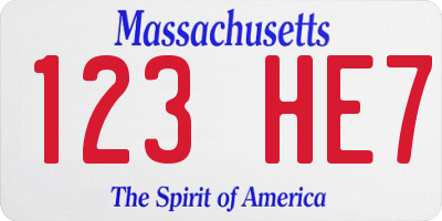 MA license plate 123HE7