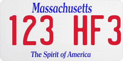 MA license plate 123HF3