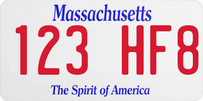MA license plate 123HF8