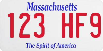 MA license plate 123HF9