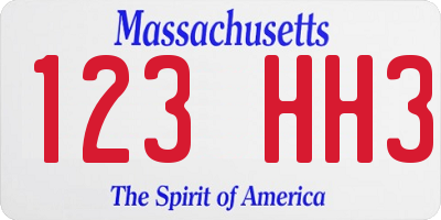 MA license plate 123HH3