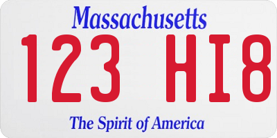 MA license plate 123HI8