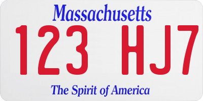 MA license plate 123HJ7