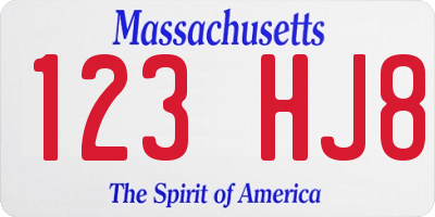 MA license plate 123HJ8