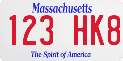 MA license plate 123HK8