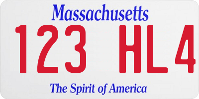 MA license plate 123HL4