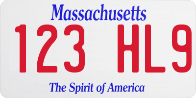 MA license plate 123HL9