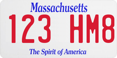 MA license plate 123HM8