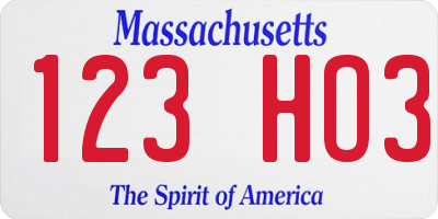 MA license plate 123HO3