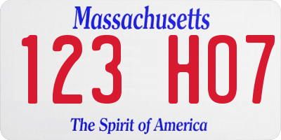MA license plate 123HO7