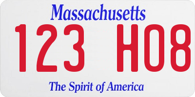 MA license plate 123HO8