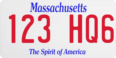 MA license plate 123HQ6