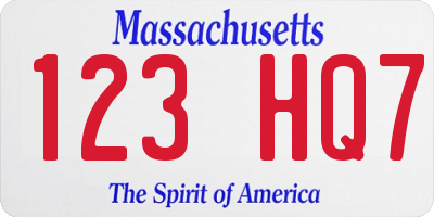 MA license plate 123HQ7