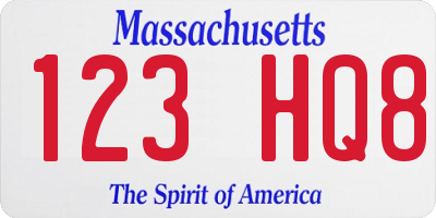 MA license plate 123HQ8