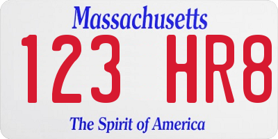 MA license plate 123HR8