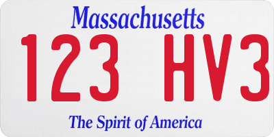 MA license plate 123HV3