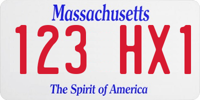 MA license plate 123HX1