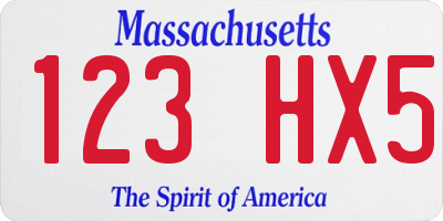 MA license plate 123HX5