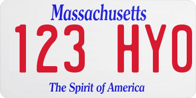 MA license plate 123HY0