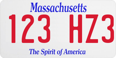 MA license plate 123HZ3