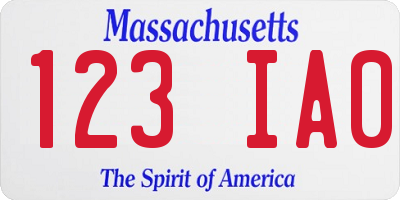 MA license plate 123IA0