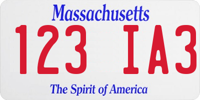 MA license plate 123IA3