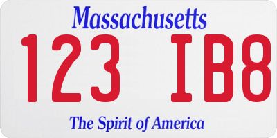 MA license plate 123IB8