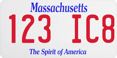 MA license plate 123IC8