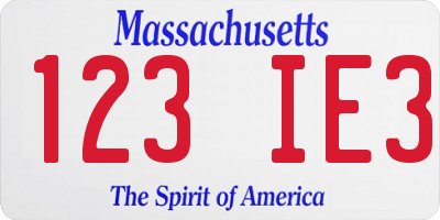 MA license plate 123IE3
