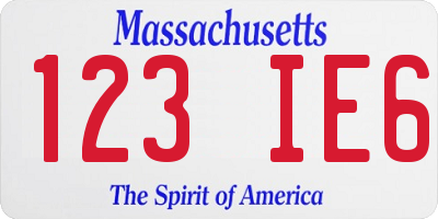 MA license plate 123IE6