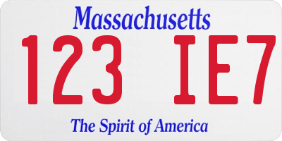 MA license plate 123IE7