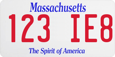 MA license plate 123IE8