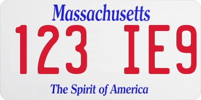 MA license plate 123IE9