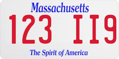 MA license plate 123II9