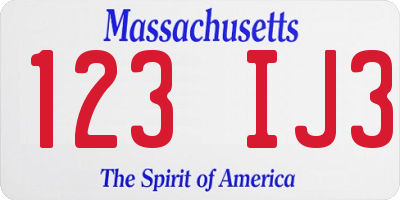 MA license plate 123IJ3