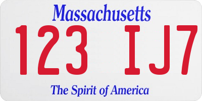 MA license plate 123IJ7