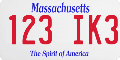 MA license plate 123IK3